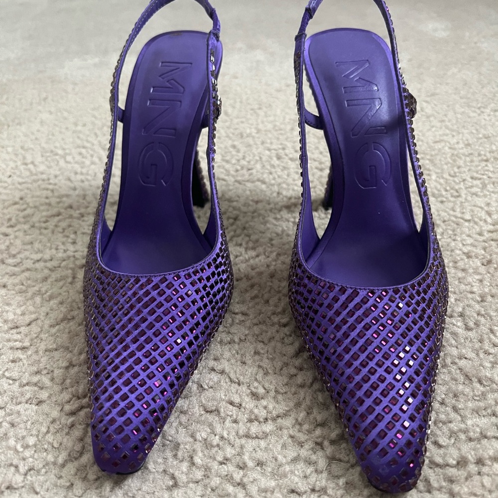 Mango Purple Textured Slingback Heels